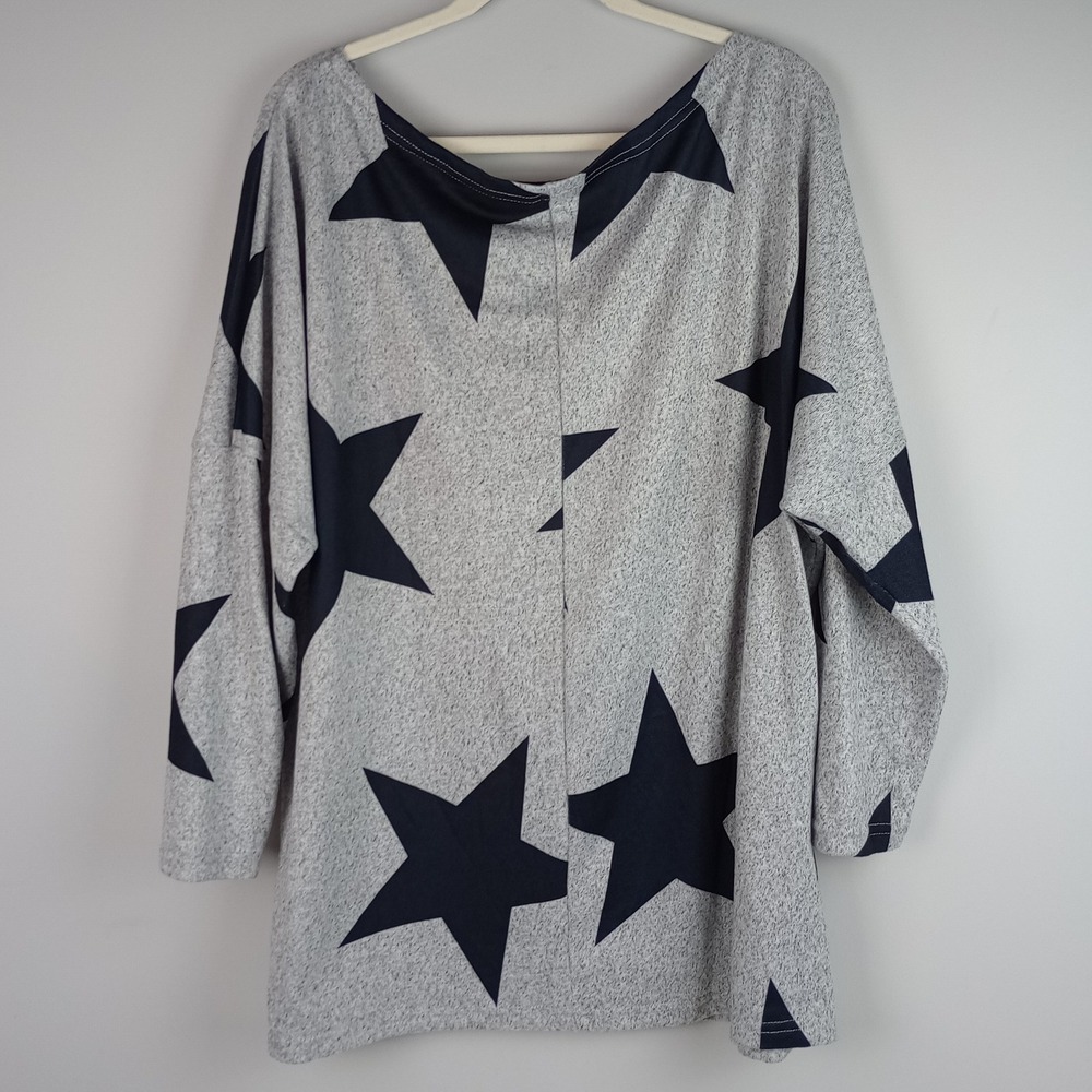 Emery Rose Womens 1XL Gray Star Print Long Sleeve Boat Neck Casual Tunic Top